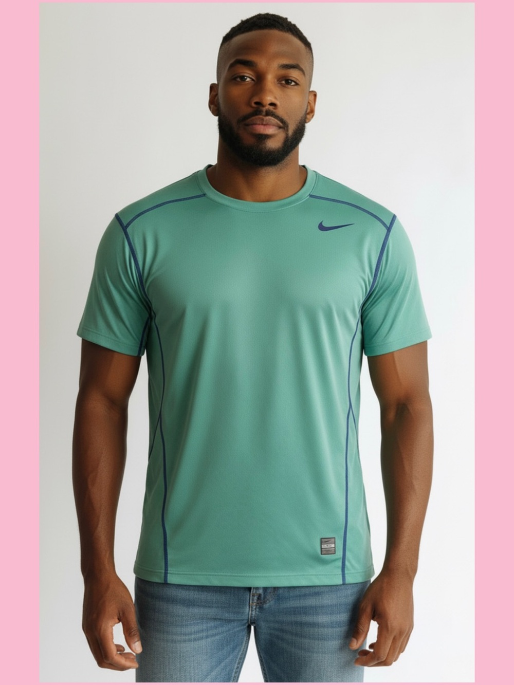 Nike Men's Seafoam Green Short-Sleeve Performance Tee with Navy Accents